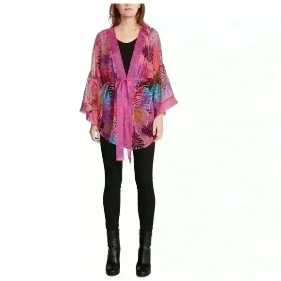 NWT Steve Madden Womens Tropical Jungle Tie Front Kimono Grap Pink Tropical OS - Picture 1 of 6
